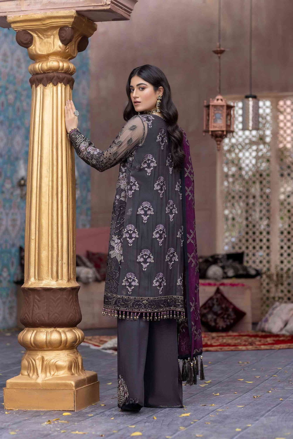 Elegant Embroidered Purple Ensemble