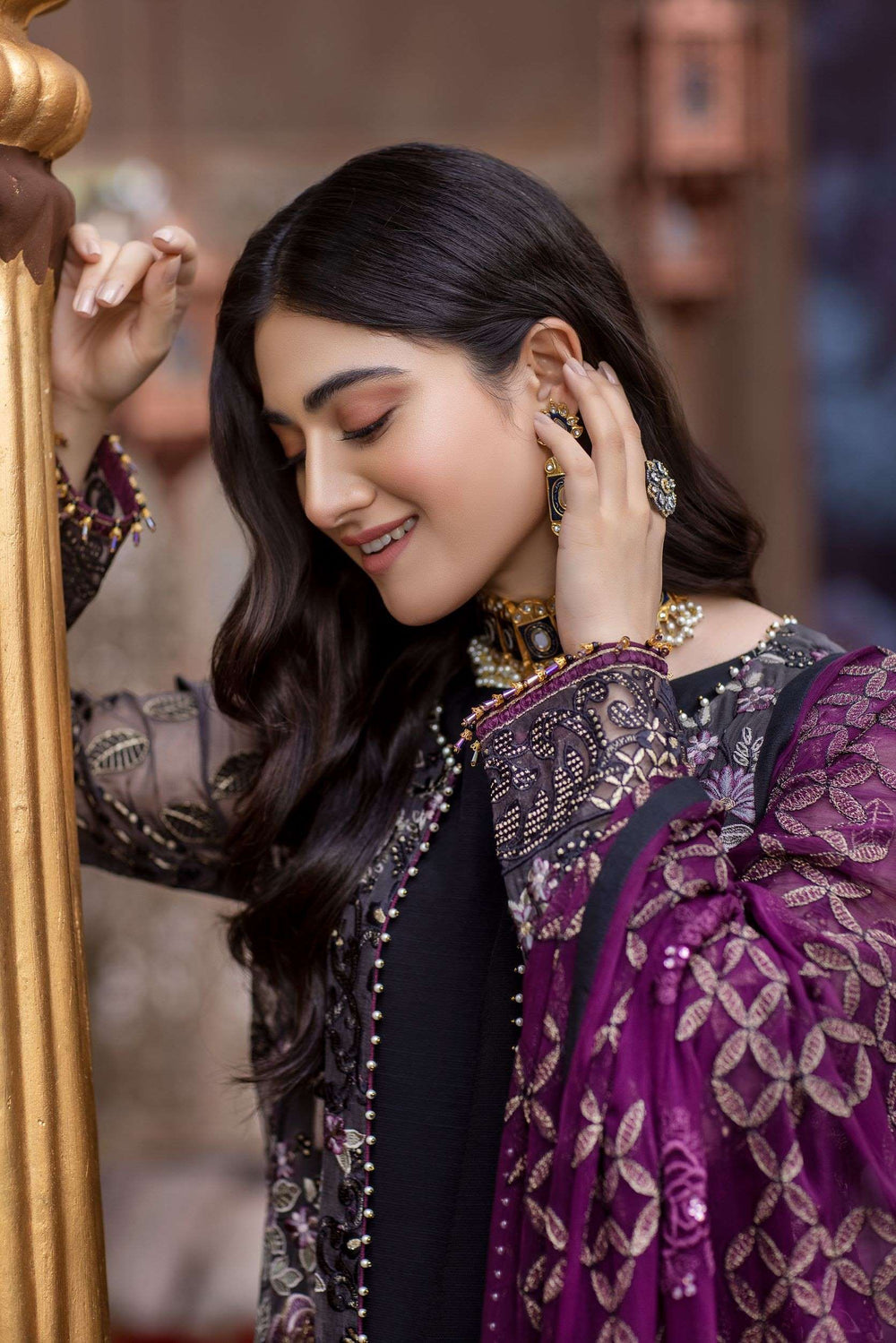 Elegant Embroidered Purple Ensemble