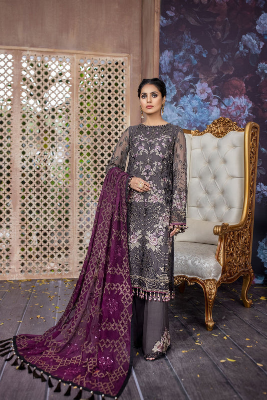 Elegant Embroidered Purple Ensemble