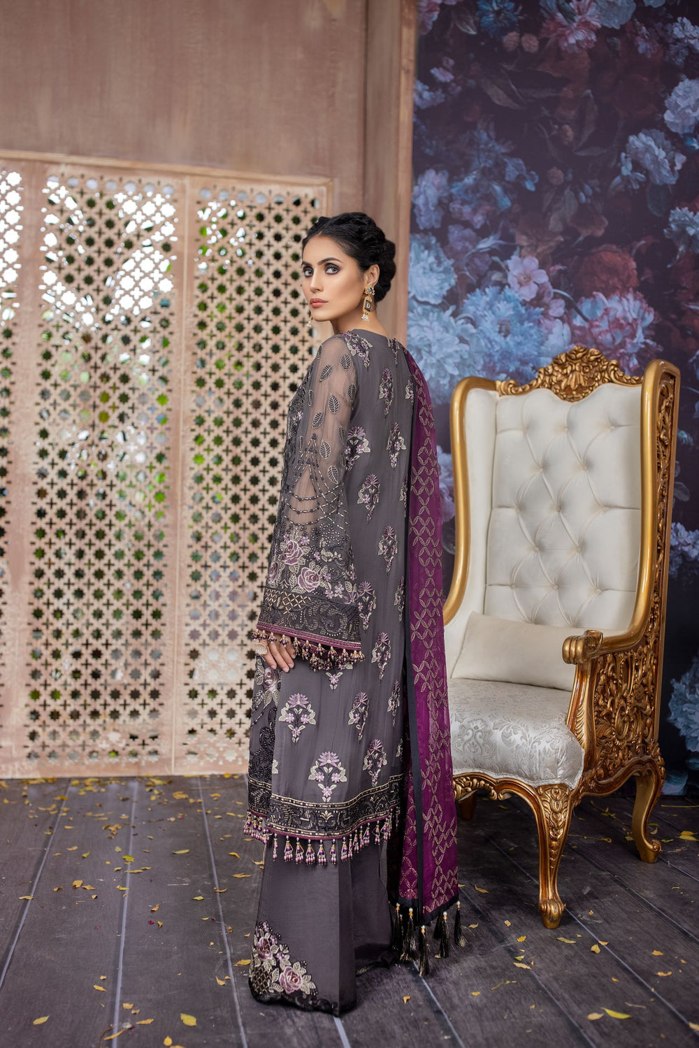 Elegant Embroidered Purple Ensemble
