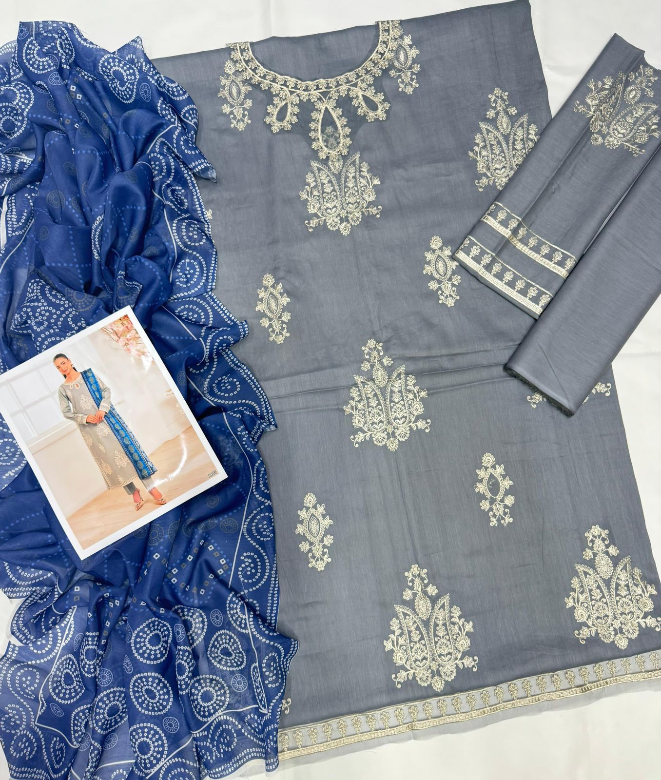 Elegant Grey Embroidered Tunic Set