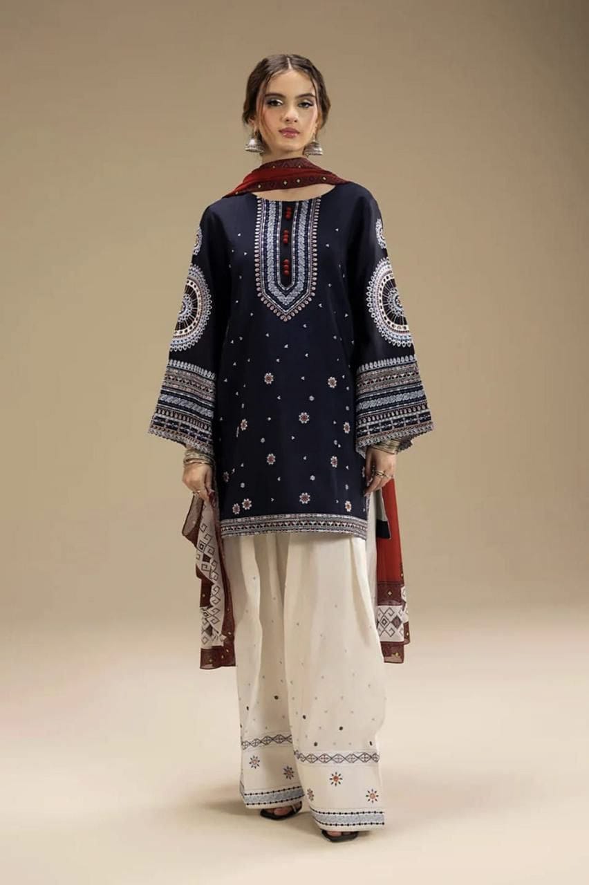 Navy Embroidered Tunic Set