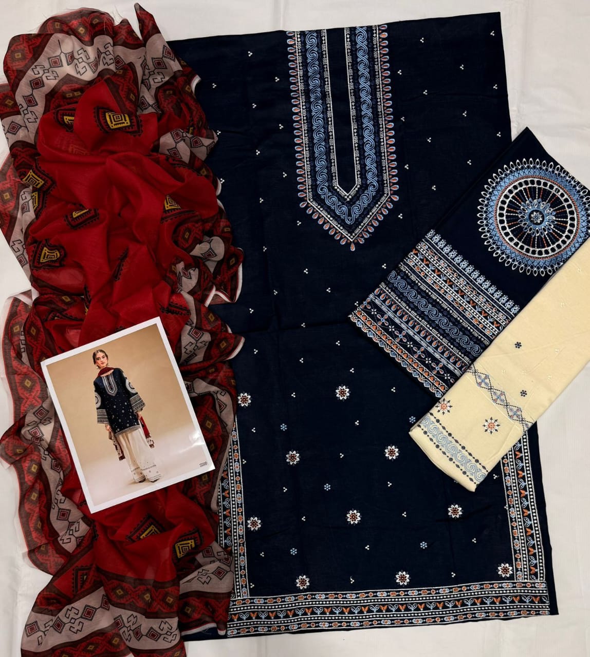 Navy Embroidered Tunic Set