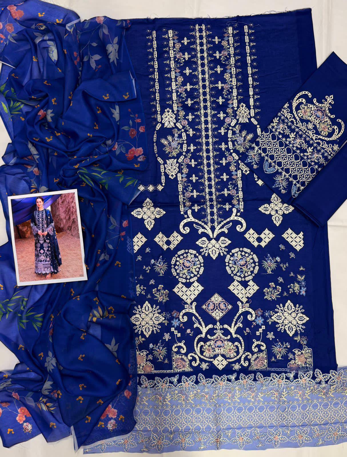 Navy Embroidered Lace Tunic Set