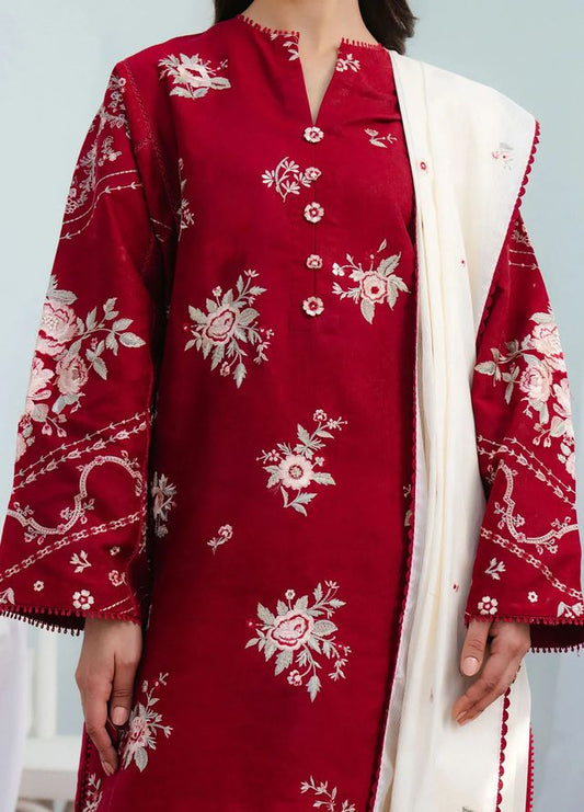 Red Floral Embroidered Tunic Set
