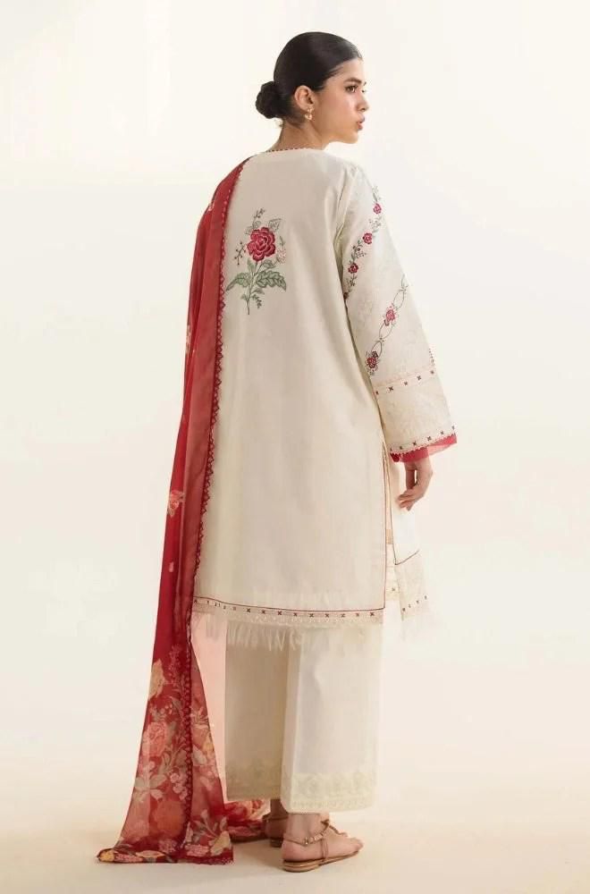 Cream Red Floral Tunic Set