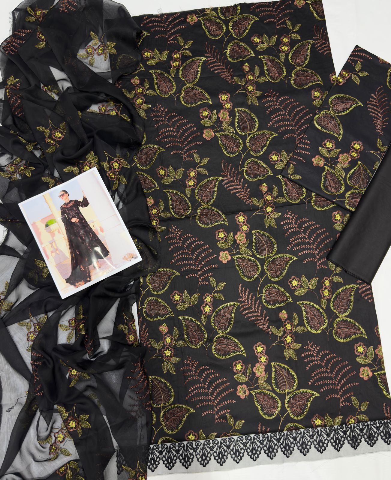 Mustard Black Embroidered Tunic Set