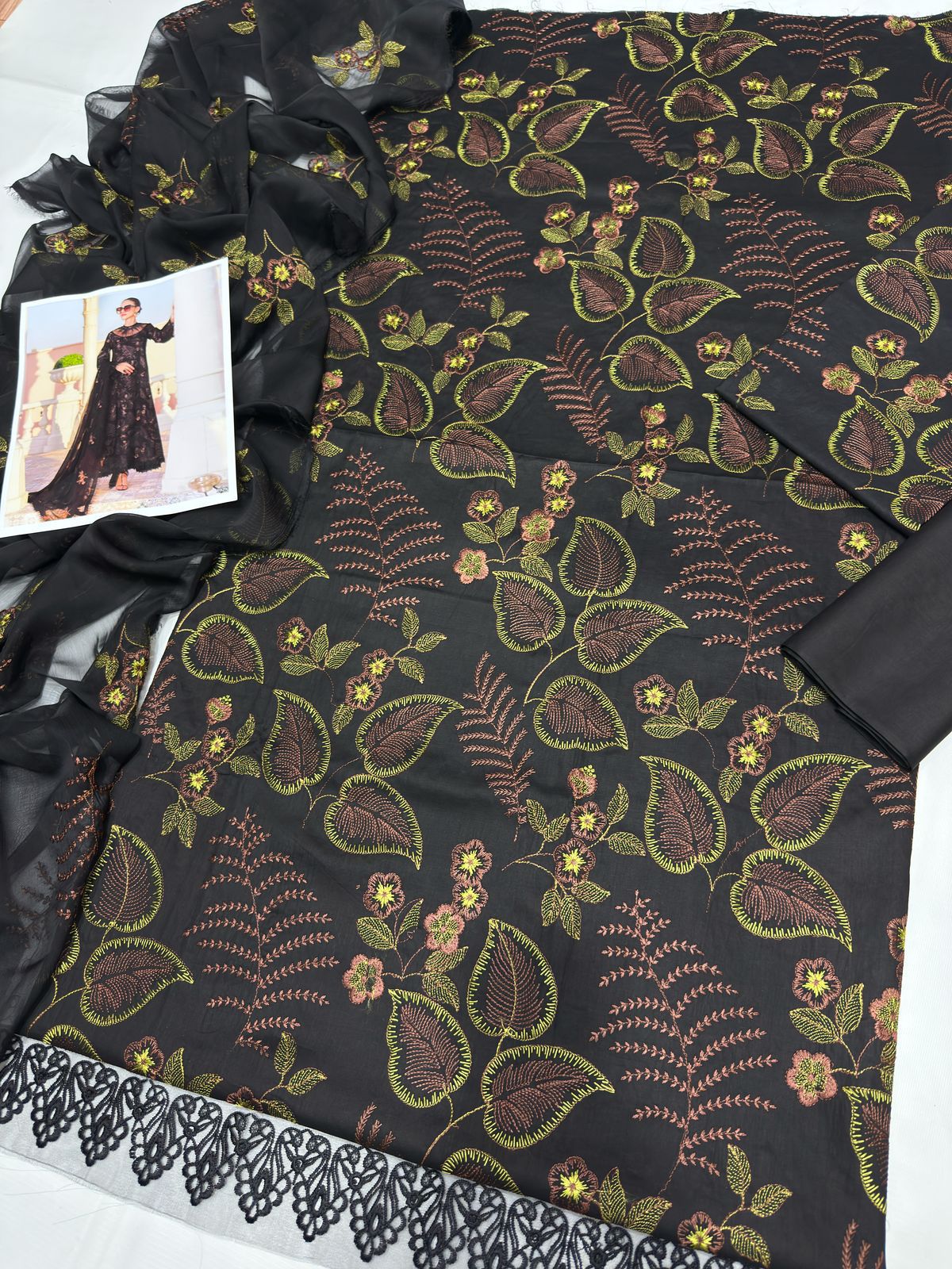 Mustard Black Embroidered Tunic Set