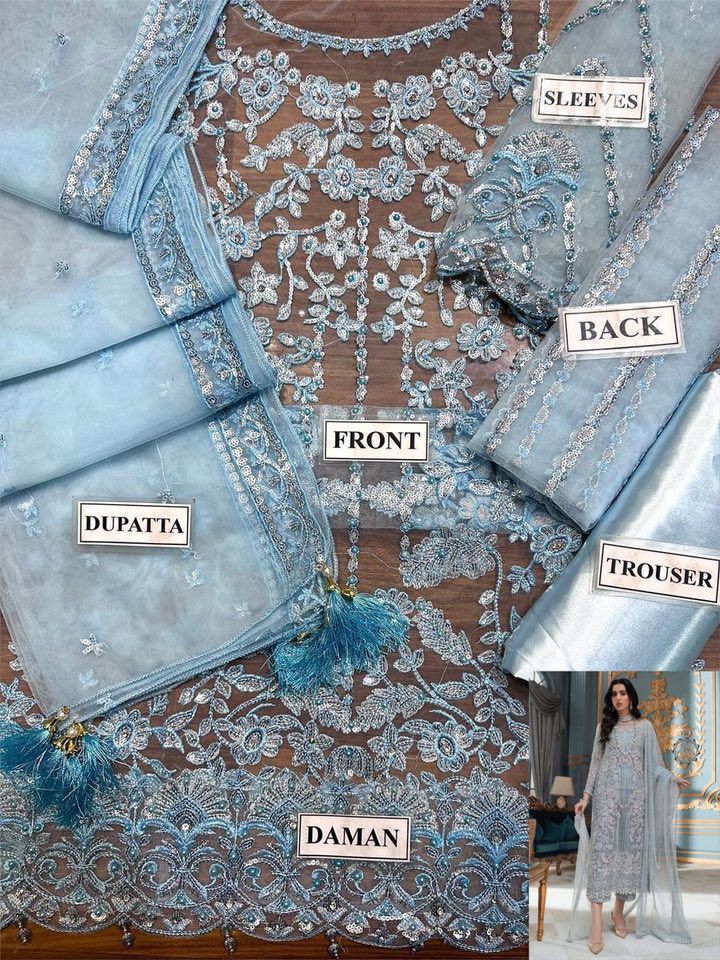 Aqua Blue Pearl Embroidered Tunic Set