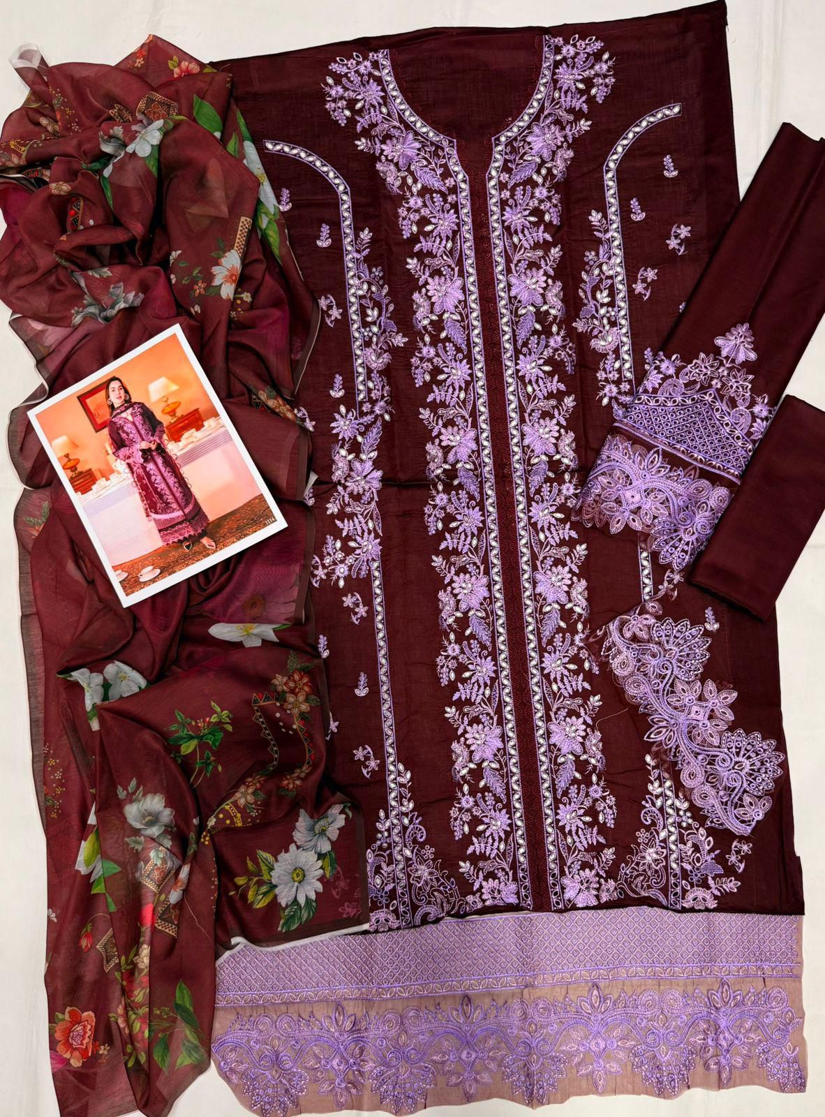 QALAMQAR Lawn Embroidered Luxury Patch Work Unstitched 3 Piece