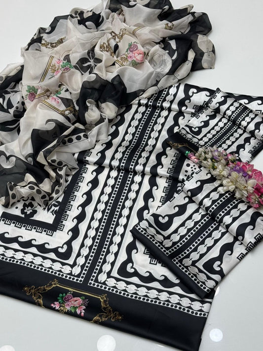 Black and White Embroidered Tunic Set