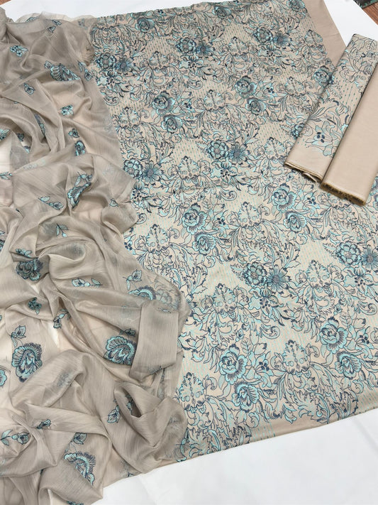 Beige Embroidered Lace Tunic Set