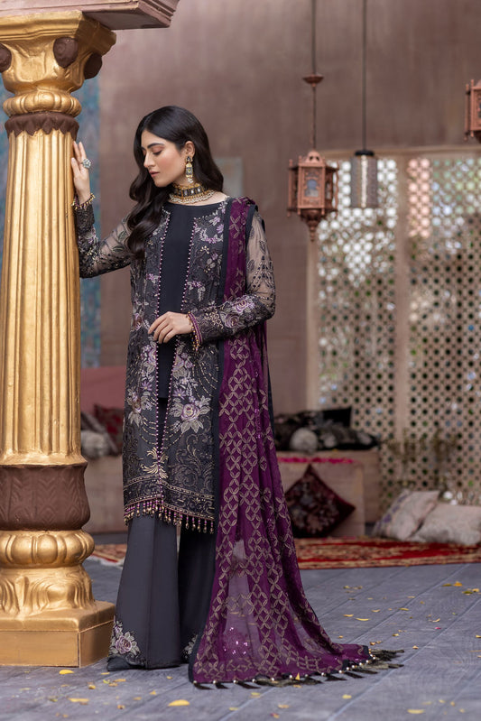 Elegant Embroidered Purple Ensemble