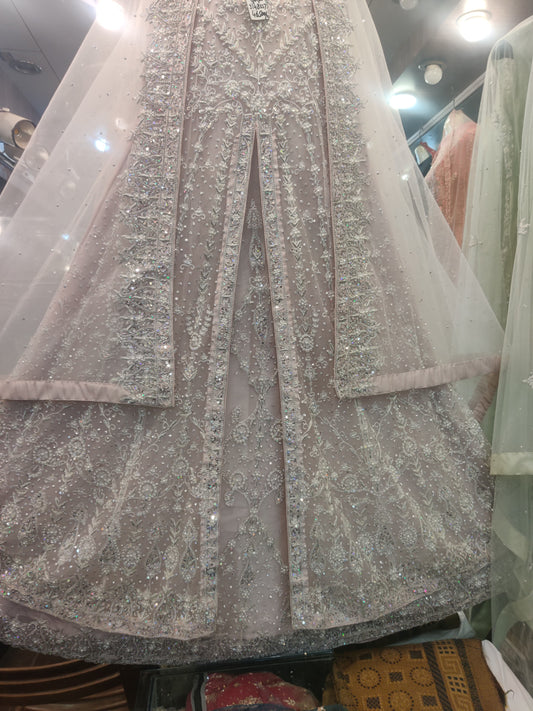 Luxury Hand-Embellished Maxi – Blush Pink Bridal/Party Wear