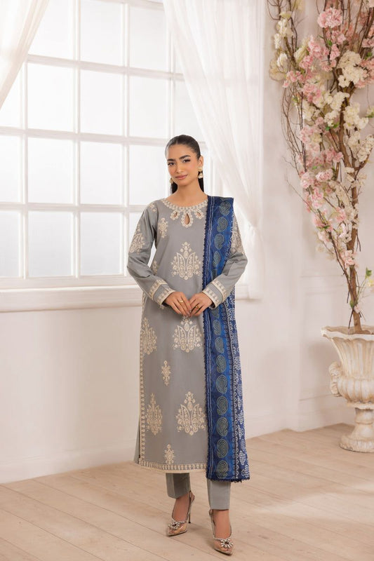 Elegant Grey Embroidered Tunic Set