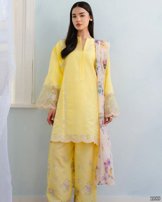 Yellow Floral Embroidered Tunic Set