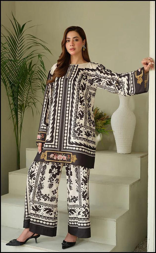Black and White Embroidered Tunic Set