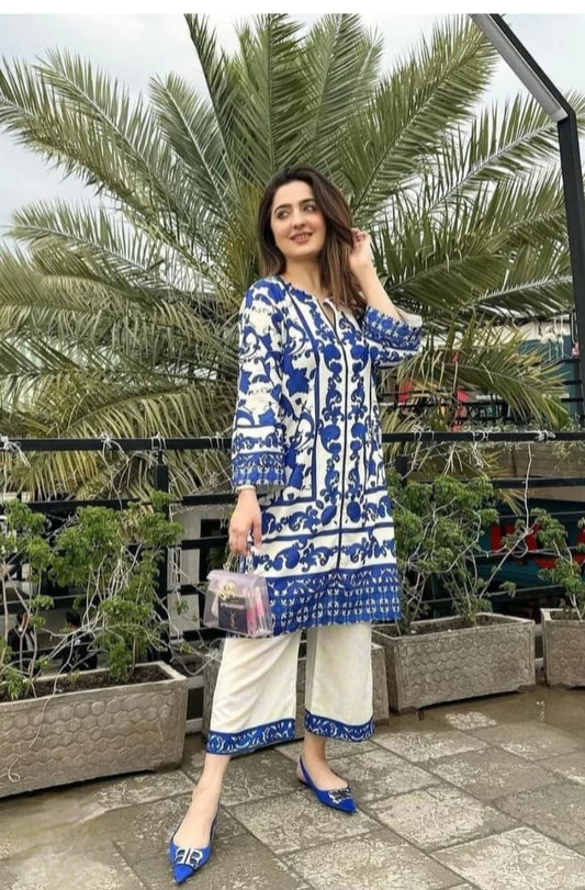 Blue Floral Tunic Set