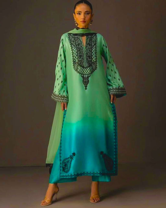 Green-Blue Gradient Tunic Set