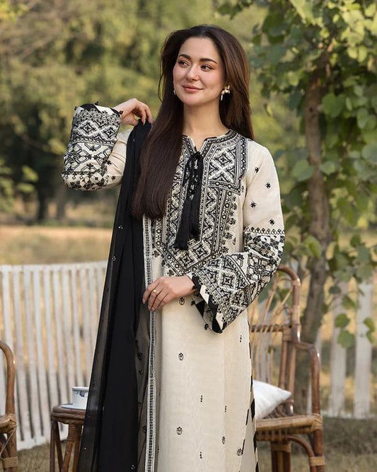 Cream Embroidered Tunic Set