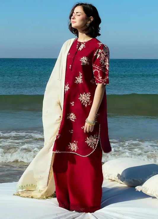 Red Floral Embroidered Tunic Set