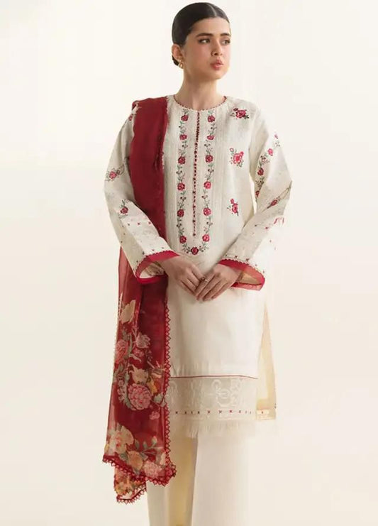 Cream Red Floral Tunic Set