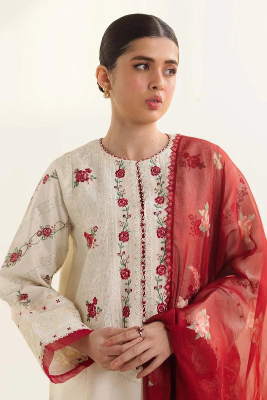 Cream Red Floral Tunic Set