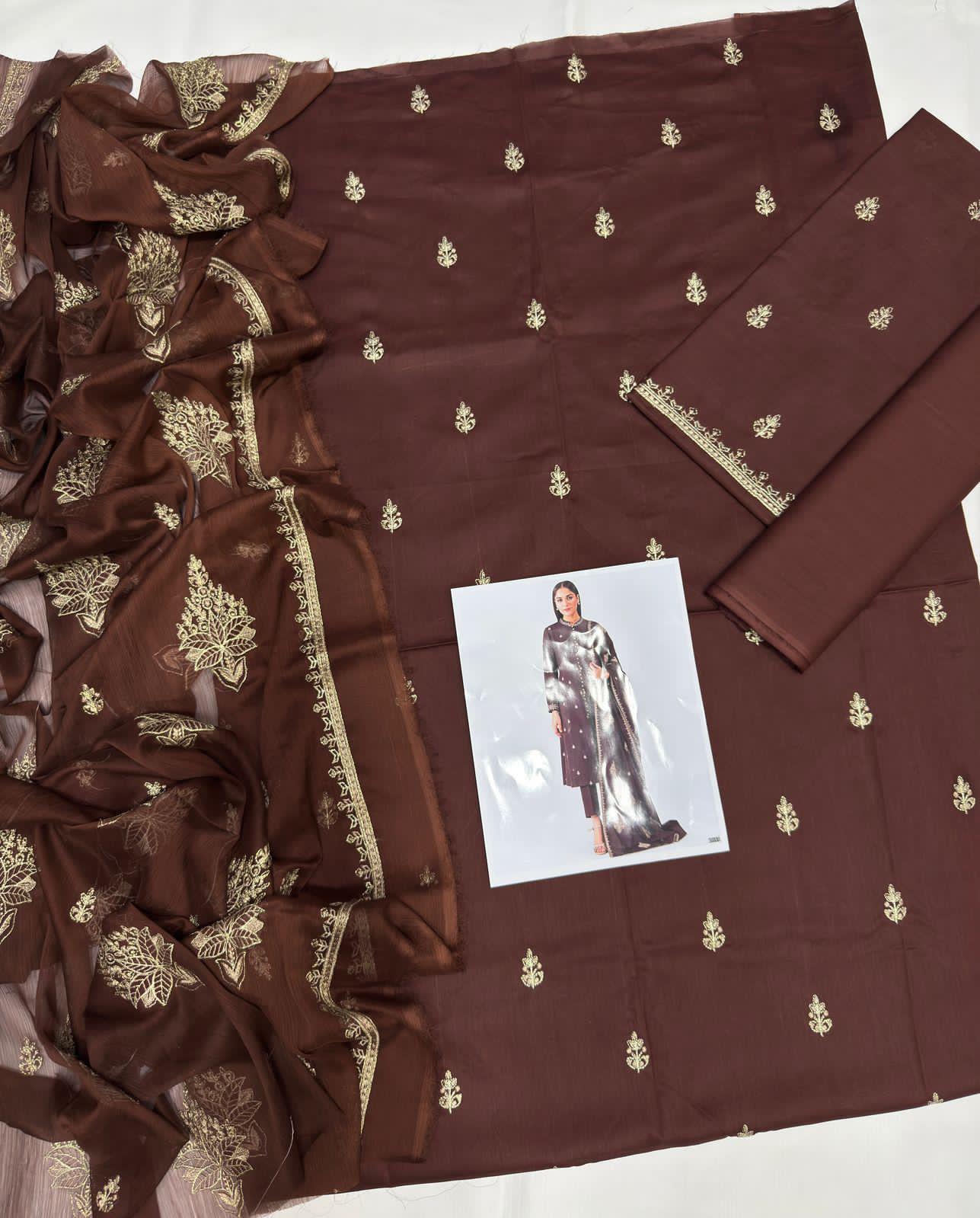 Sophisticated Embroidered Brown Ensemble