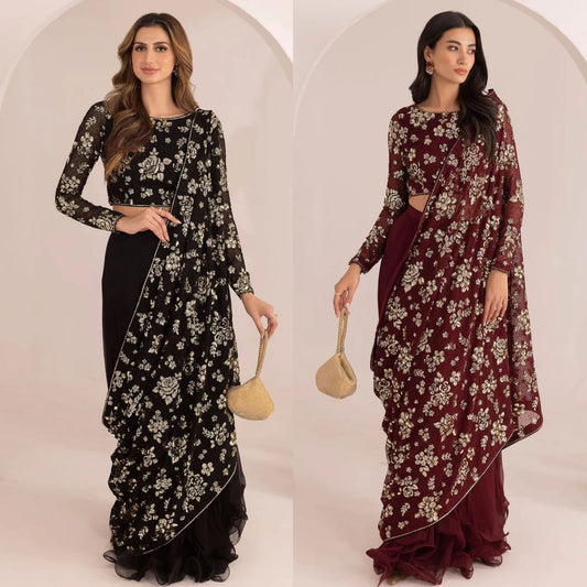 Luxury Embroidered Saree – Party & Wedding Wear | EllaCollection