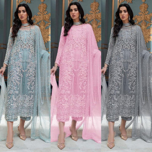 Aqua Blue Pearl Embroidered Tunic Set