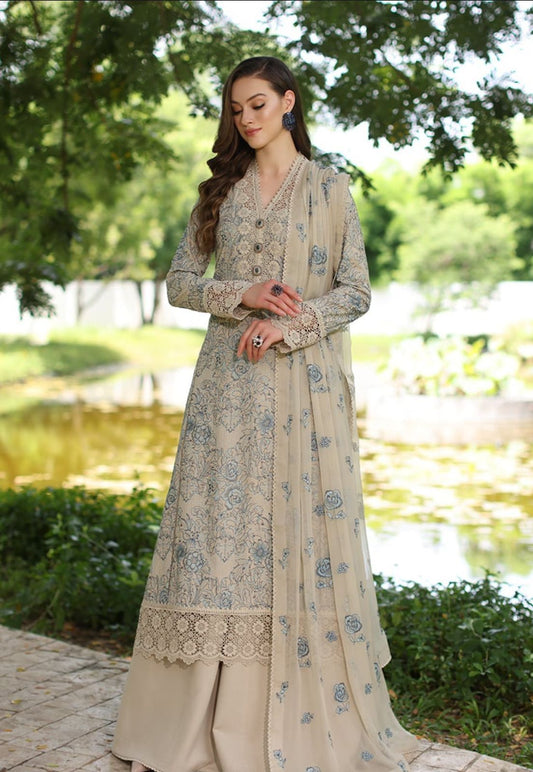 Beige Embroidered Lace Tunic Set